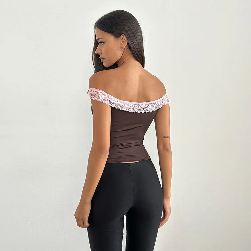 Women's Off-Shoulder Top with Lace Accents StylebySassy