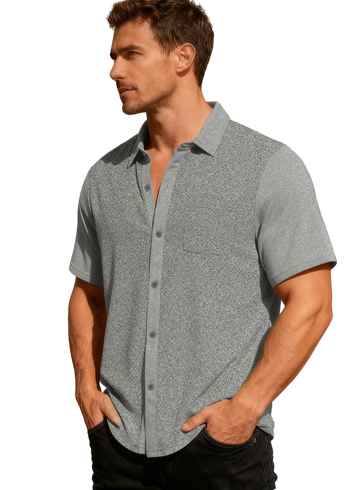 Men's leisure short sleeve shirt with jacquard texture, contrasted button placket and chest pocket StylebySassy