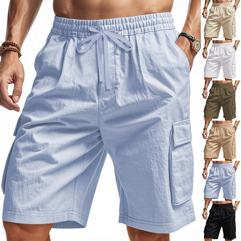 Men's casual cargo Bermuda shorts with elastic drawstring waistband, straight leg, and patch flap pockets StylebySassy