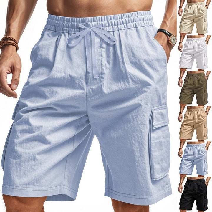 Men's casual cargo Bermuda shorts with elastic drawstring waistband, straight leg, and patch flap pockets StylebySassy