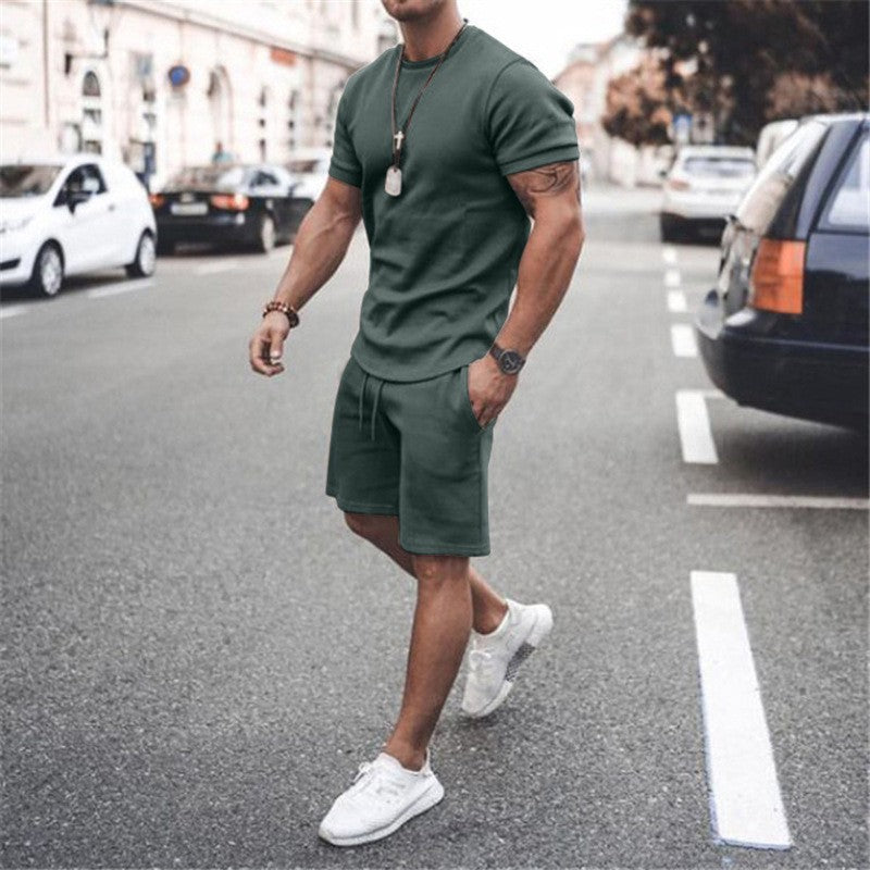 Men's fitted short sleeve shirt with reinforced shoulder seam and elastic drawstring bermuda made of stretch jersey StylebySassy
