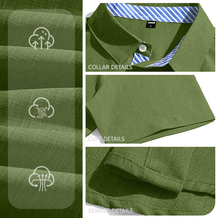 Men's Business Casual Short Sleeve Shirt with Striped Collar Lining and Chest Pocket StylebySassy
