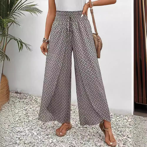 Women's loose summer pants with smocked elastic waistband and palazzo silhouette StylebySassy