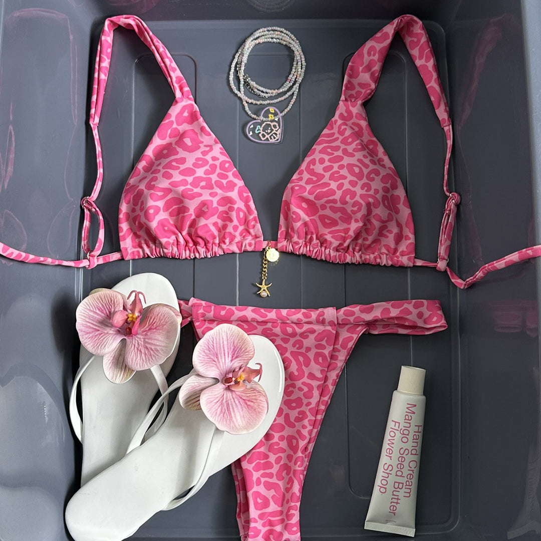 Women's triangle bikini with leopard design and adjustable straps StylebySassy