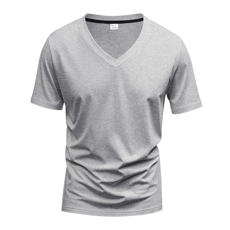 Men's classic V-neck T-shirt made of fine cotton jersey with reinforced neckband and double stitching StylebySassy