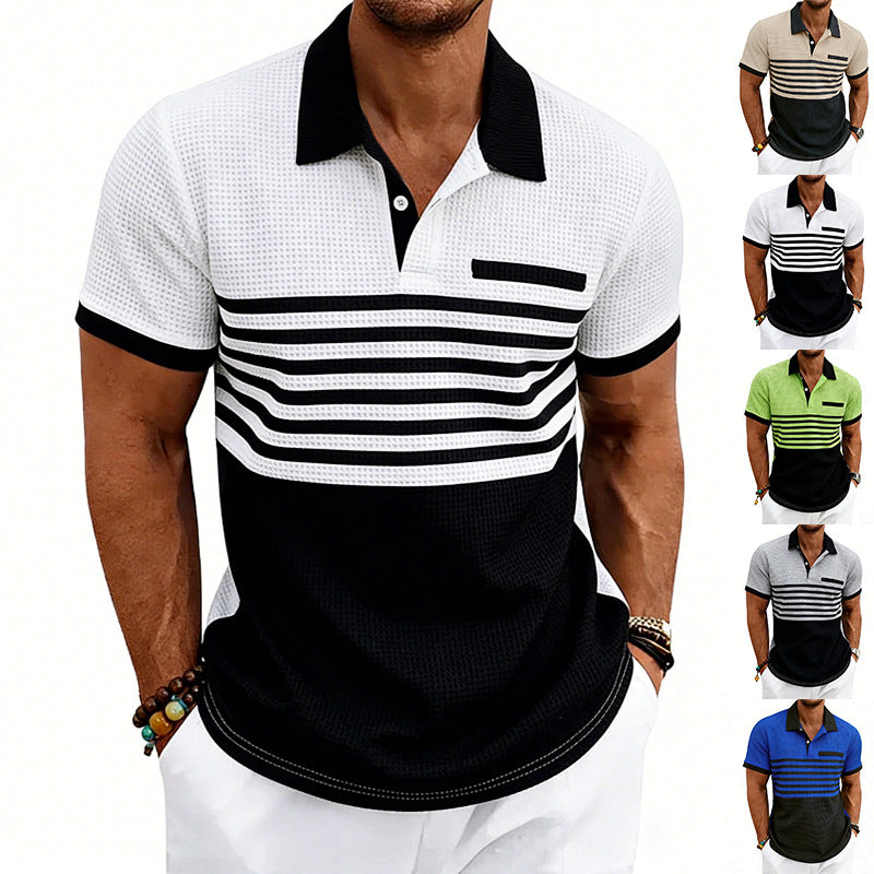 Men's Jacquard Polo with Block Stripes, Chest Cover and Cotton Mix StylebySassy