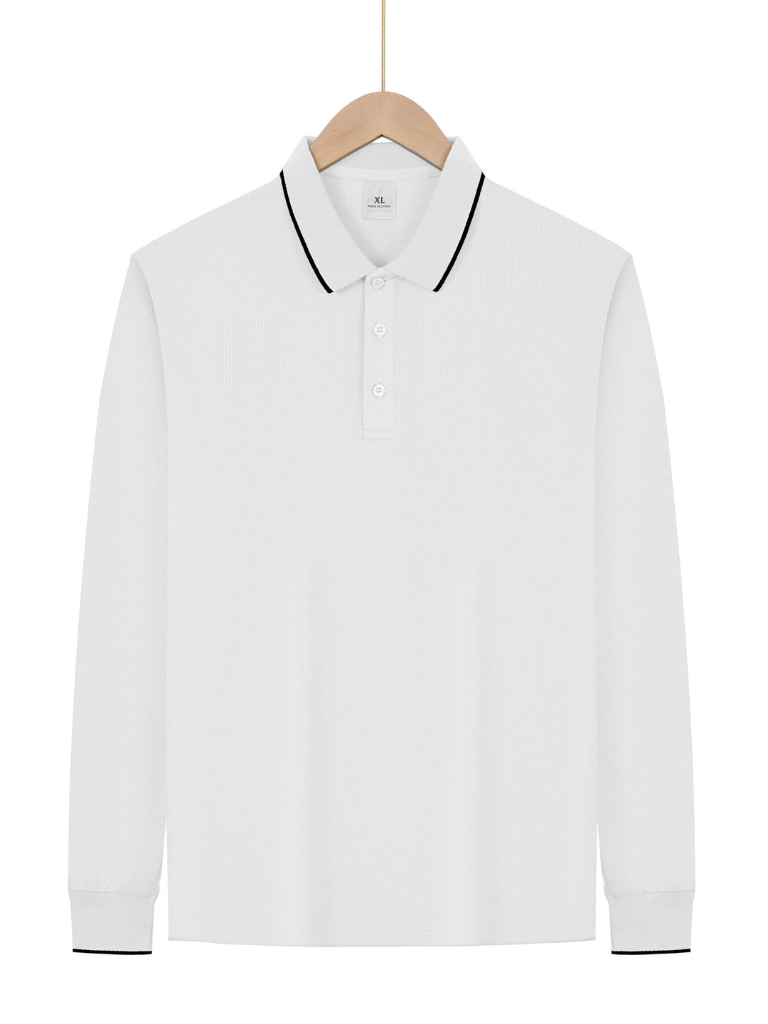 Men's long-sleeved pique polo shirt with contrasting piping at the collar and cuffs StylebySassy