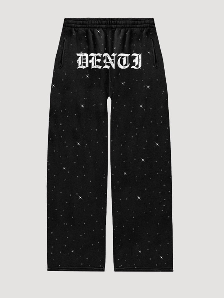 Women's wide sweatpants with all-over stars, Gothic logo print, elastic waistband, and side pockets StylebySassy