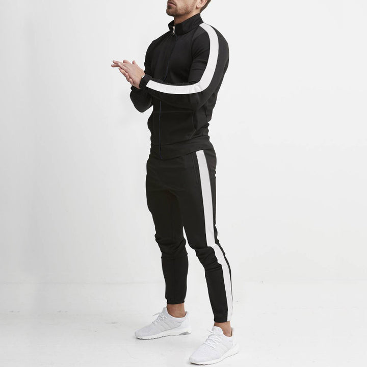 Men's retro striped zip training set with stand-up collar and tapered jogging pants StylebySassy