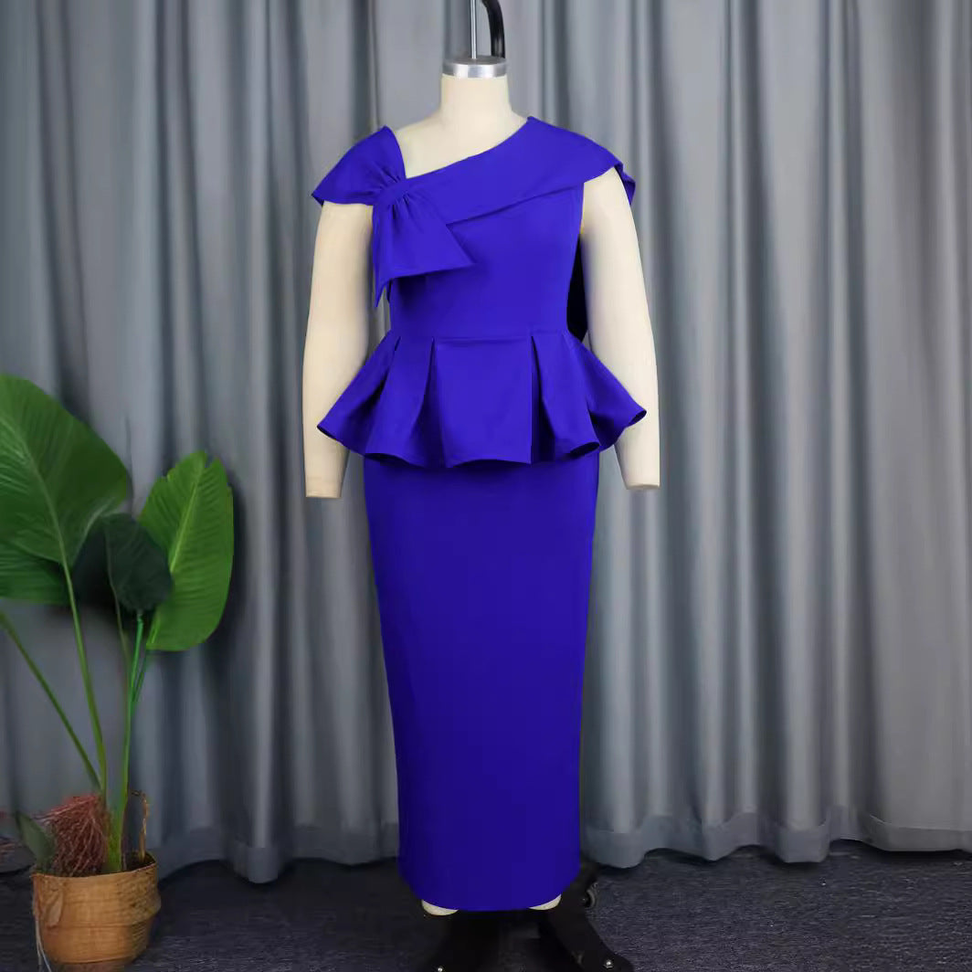 Women Elegant Peplum Dress with Asymmetric Shoulder Design StylebySassy