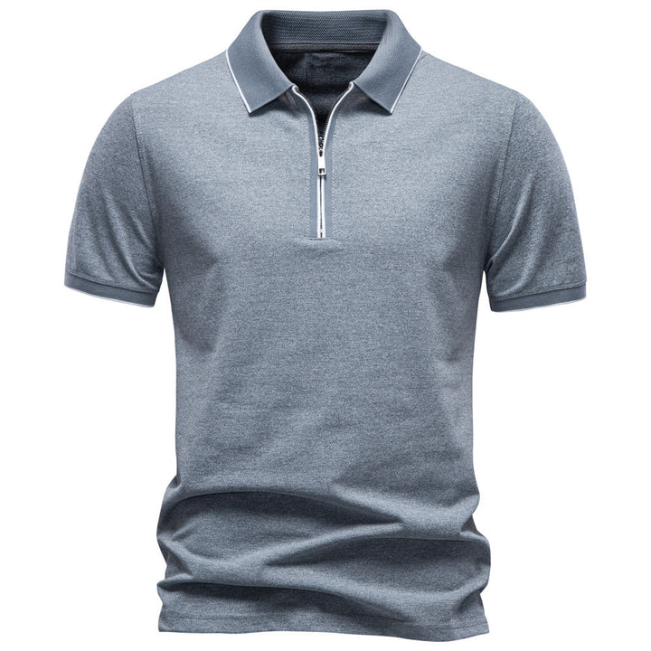 Men's breathable short-sleeved polo shirt with half-high zipper and piqué texture StylebySassy