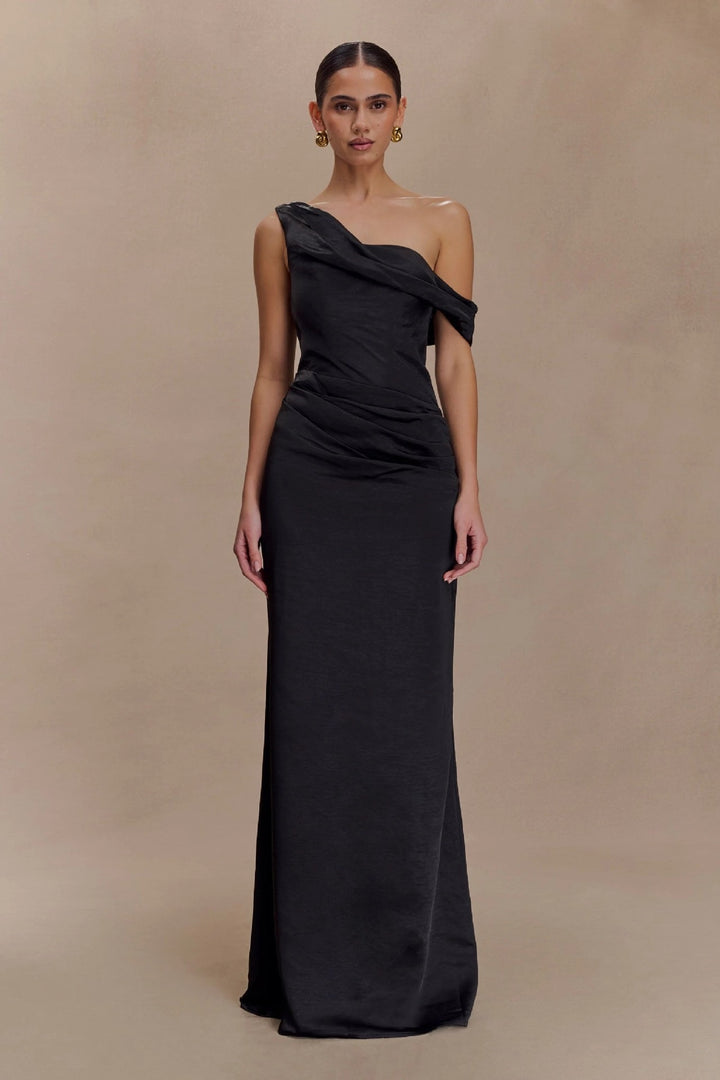 Women Elegant Asymmetrical Maxi Dress with Sophisticated Draping StylebySassy