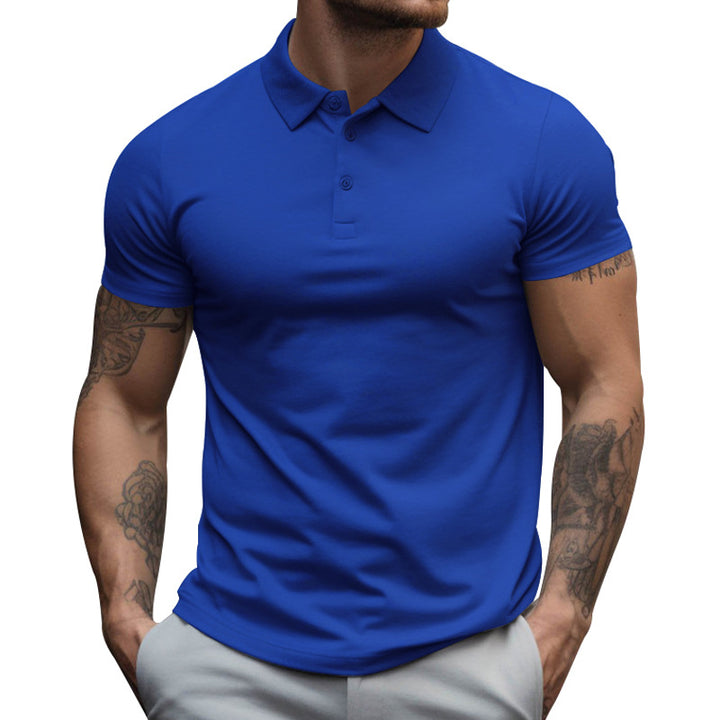Men's athletic fitted pique polo shirt short-sleeved with hidden button placket StylebySassy