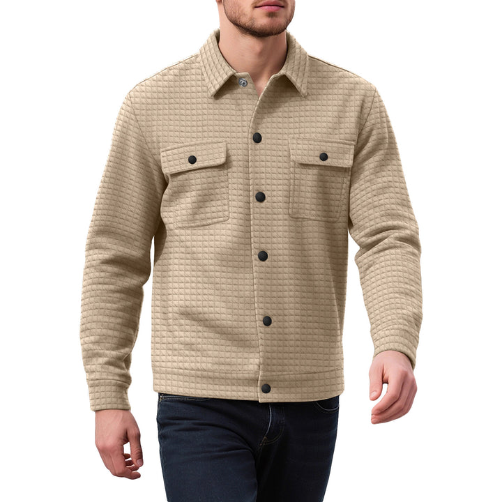 Men's shirt jacket with square quilted structure, snap front and chest flaps StylebySassy