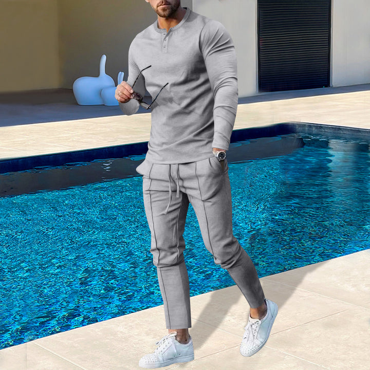 Men's nano athletic Henley long sleeve shirt and tapered jogging pants with decorative seams StylebySassy