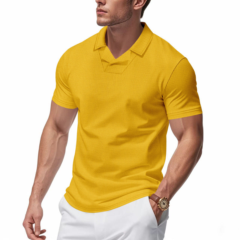 Men's structured short-sleeve polo with open V-neck and close-fitting cut StylebySassy
