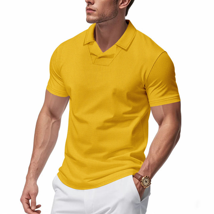 Men's structured short-sleeve polo with open V-neck and close-fitting cut StylebySassy