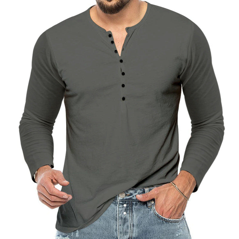 Men's slim fit Henley shirt with stand-up collar and short button placket StylebySassy
