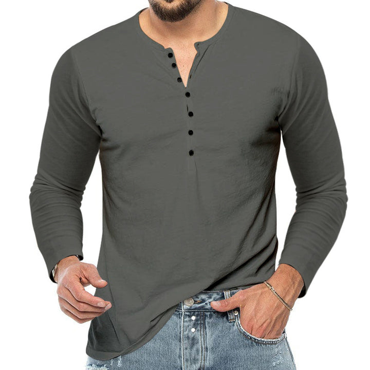 Men's slim fit Henley shirt with stand-up collar and short button placket StylebySassy