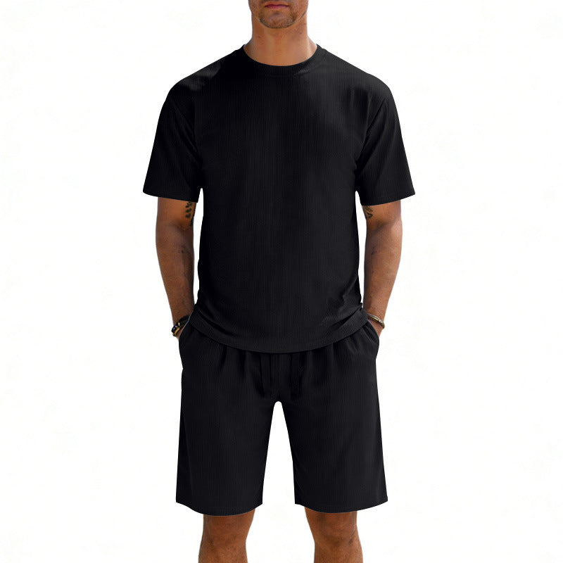 Men's short-sleeve shirt and Bermuda combination made of ribbed jersey with elastic drawstring waistband StylebySassy