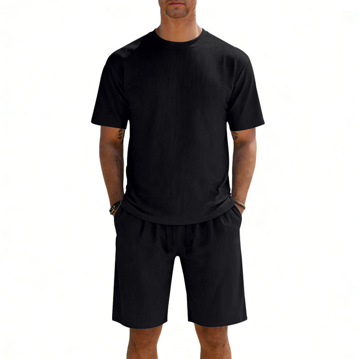 Men's short-sleeve shirt and Bermuda combination made of ribbed jersey with elastic drawstring waistband StylebySassy