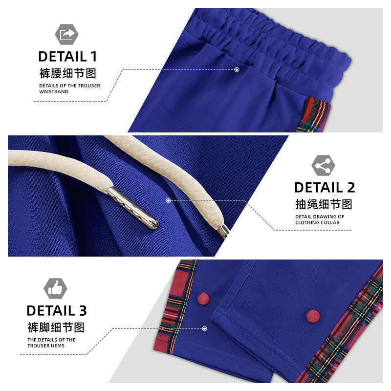 Men's casual jogging pants with checkered side piping, snap button placket, and ankle slits StylebySassy