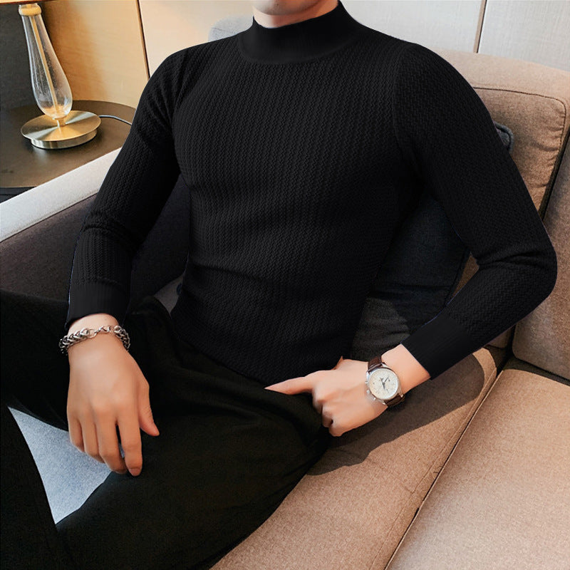 Unisex nano textured waffle knit pullover with slim stand-up collar and ribbed cuffs StylebySassy