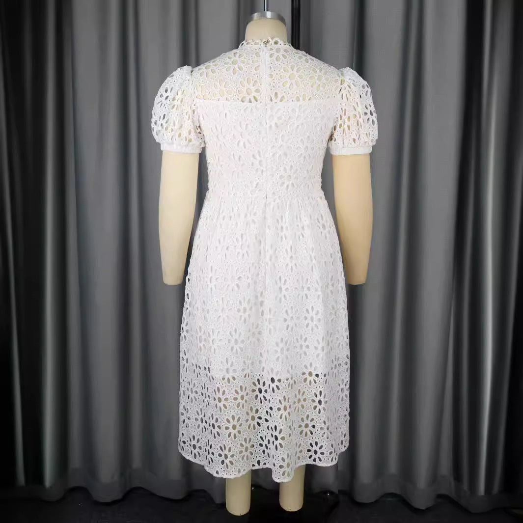 Ladies Elegant Dress with Floral Borders and Puff Sleeves StylebySassy