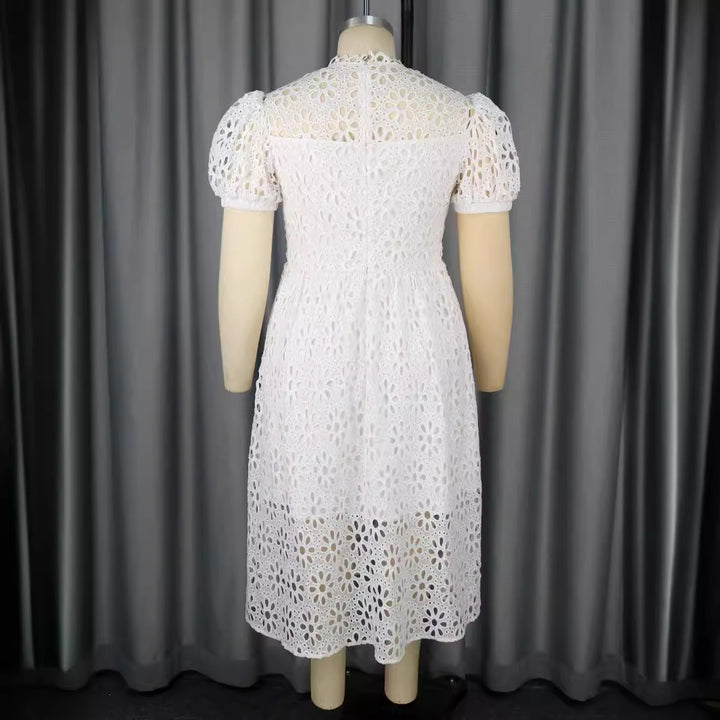 Ladies Elegant Dress with Floral Borders and Puff Sleeves StylebySassy