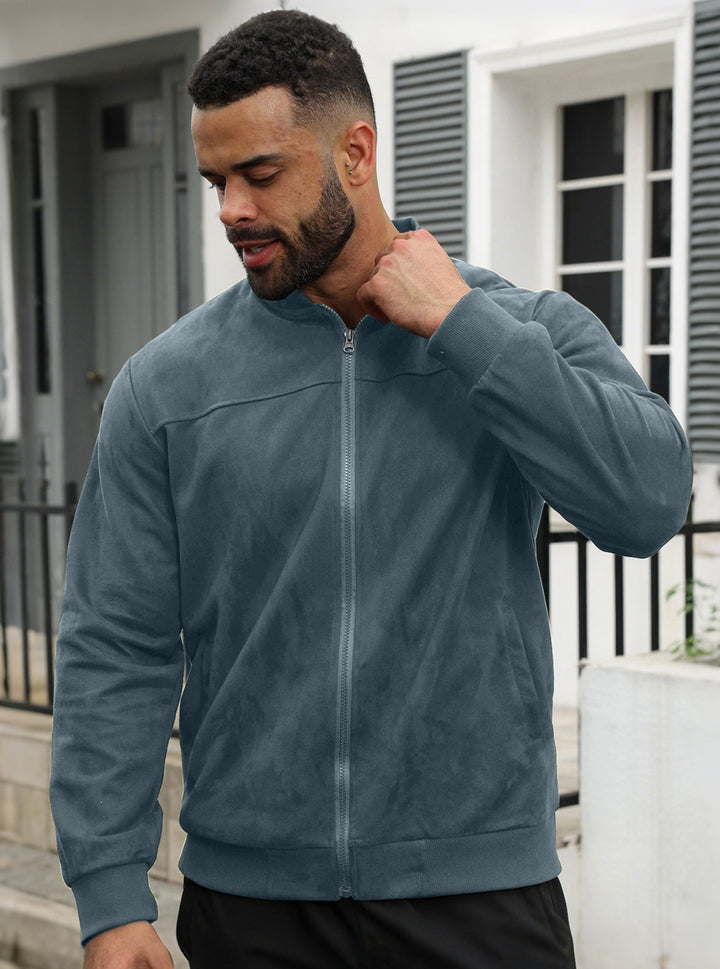 Men's subtle velour bomber jacket with stand-up collar, full zip and ribbed cuffs StylebySassy