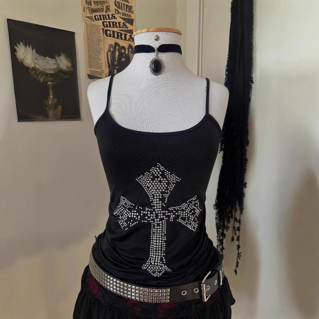 Women stylish tank top with crystal cross design StylebySassy