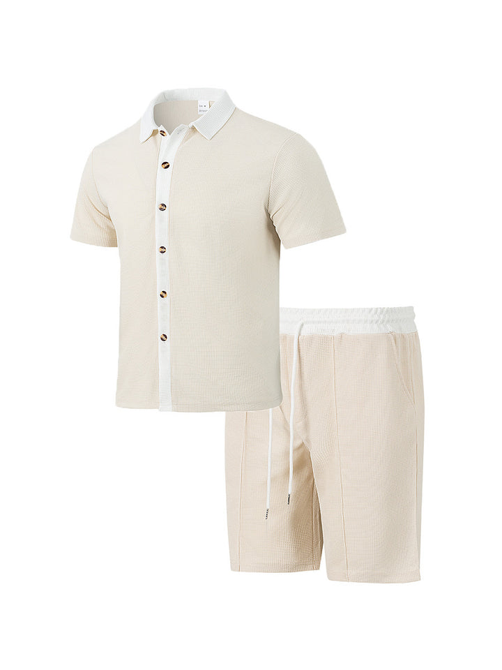 Men's modern leisure set made of fine textured jersey with shirt collar button placket and drawstring shorts StylebySassy