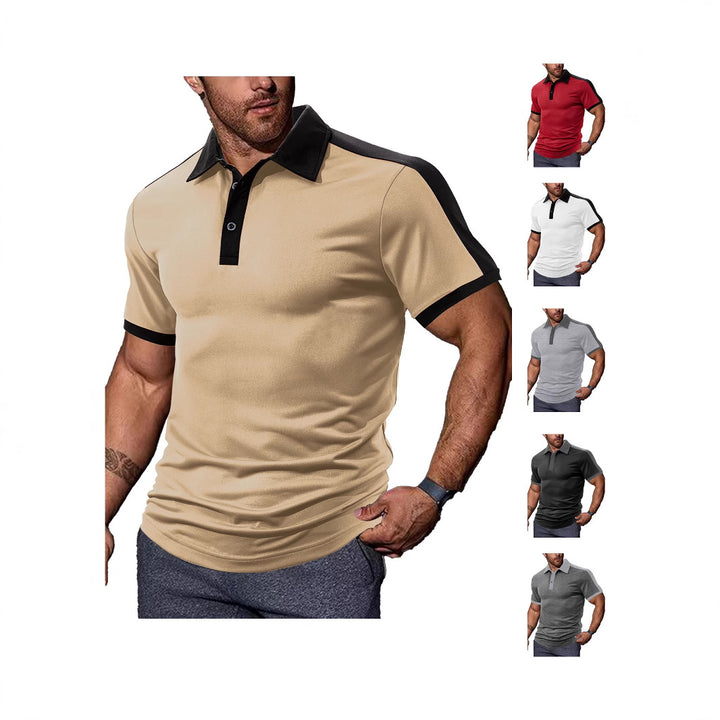 Men's fitted contrast polo shirt with shoulder yoke and shirt collar StylebySassy