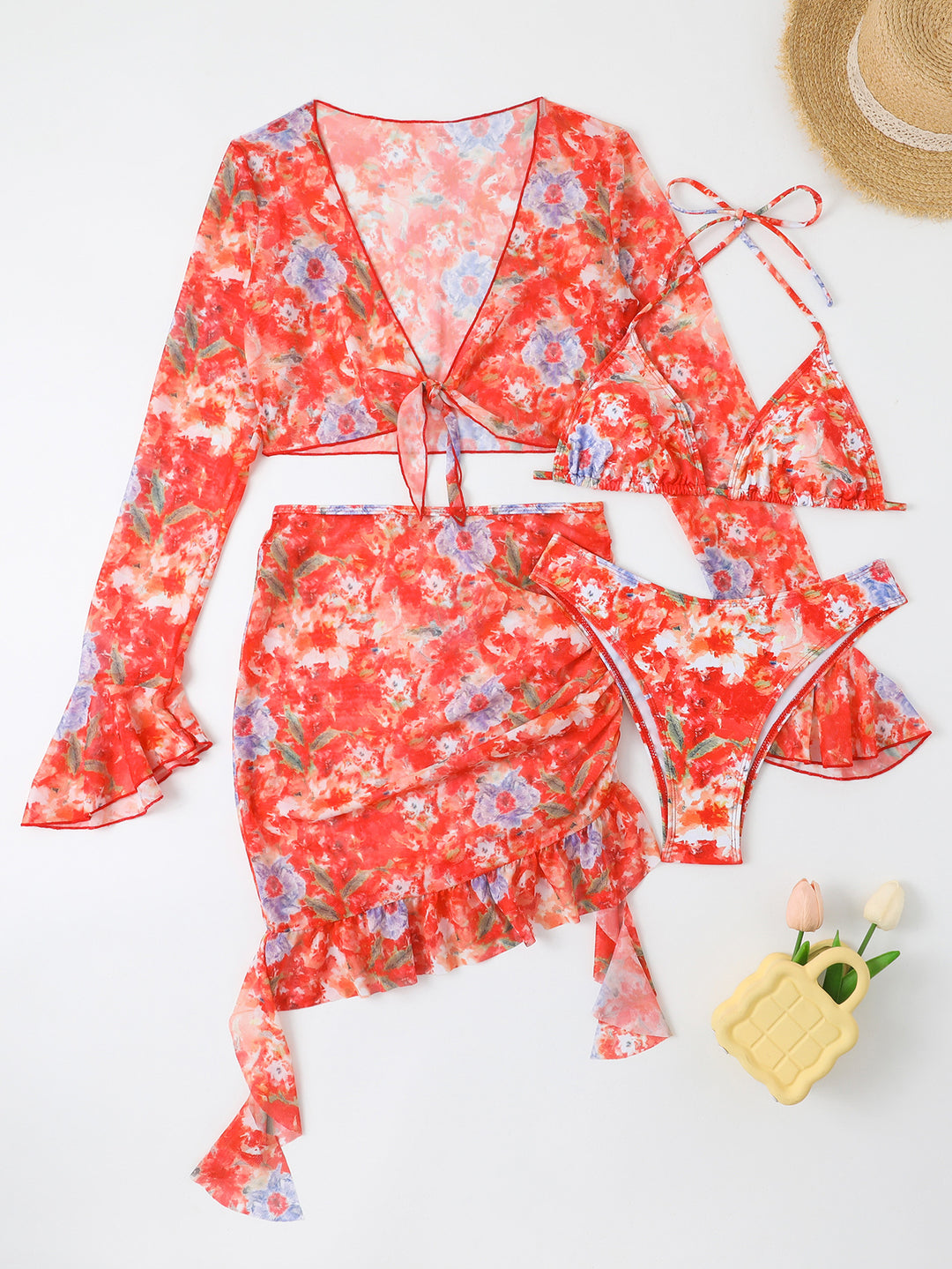 Women Blouse Swimsuit with Colorful Flower Pattern StylebySassy