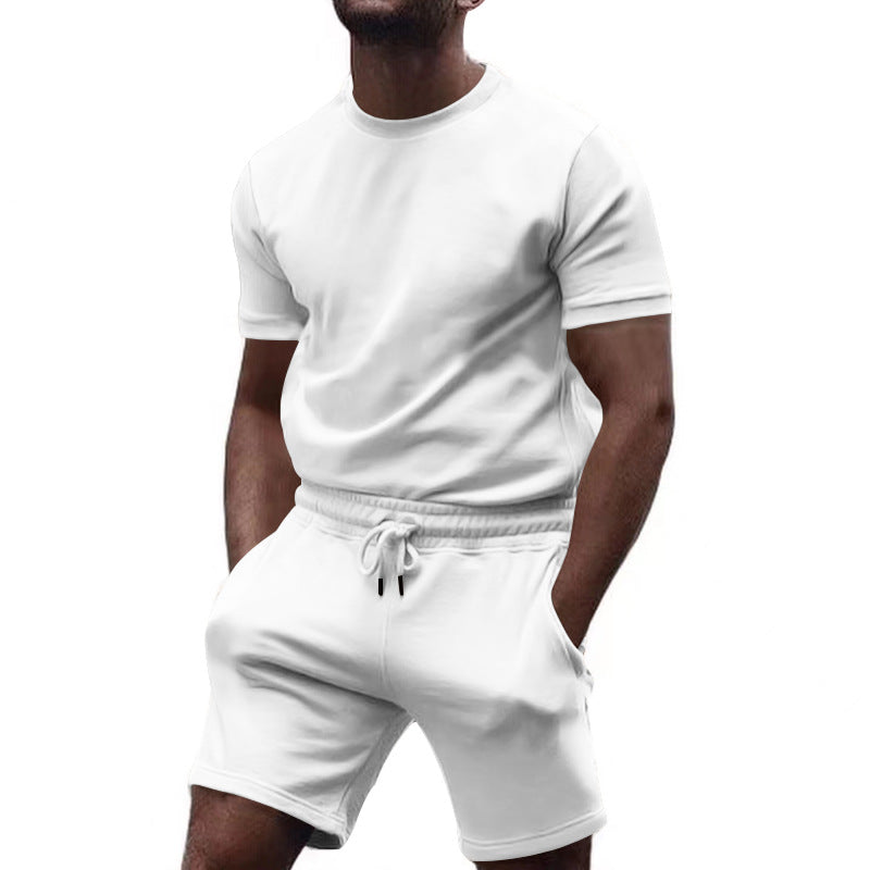 Men's minimalist jersey ensemble with comfortable round neck shirt and elastic drawstring shorts StylebySassy