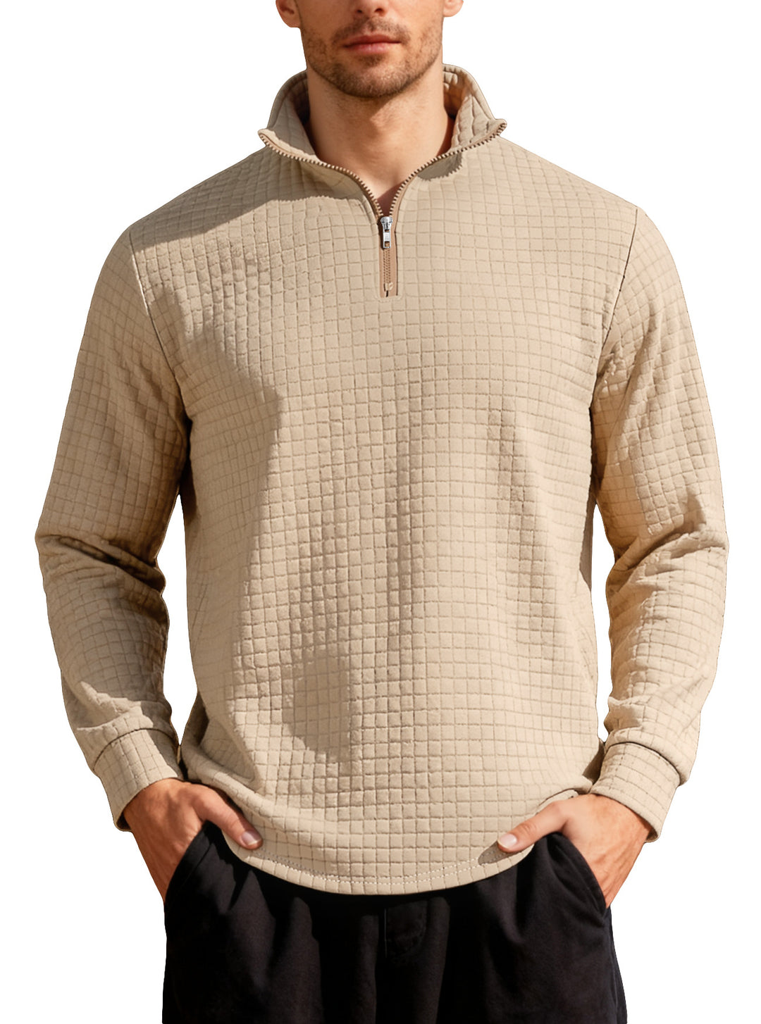 Men's Nano Square Structured Comfort Half Zip Sweater with Stand Collar and Light Padding StylebySassy
