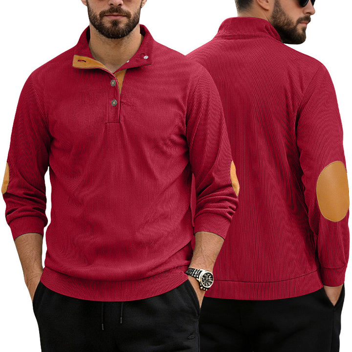 Men's casual structured sweater with polo collar, short button placket and vegan leather trims StylebySassy