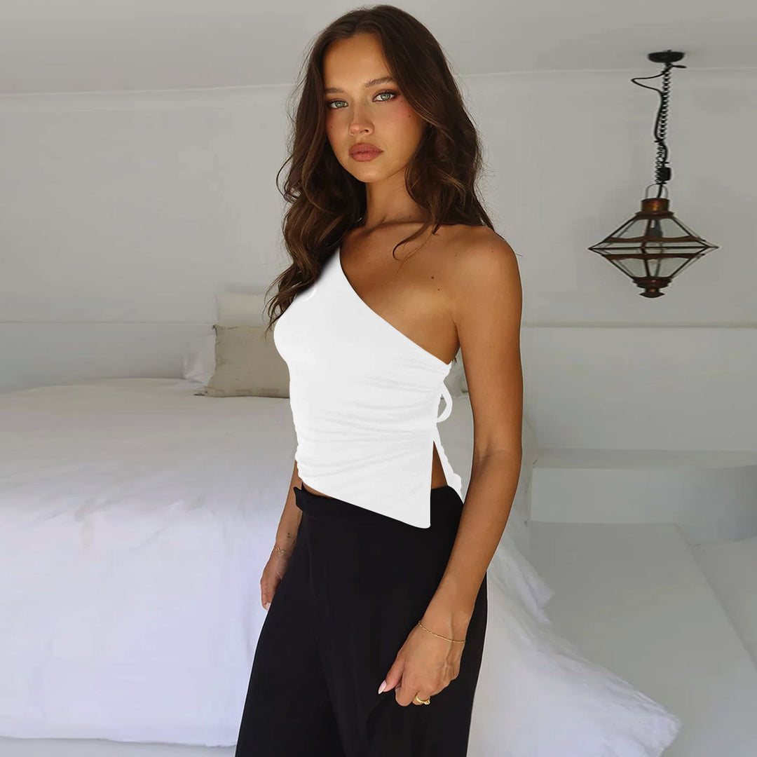 Women's asymmetric top with gathered cut StylebySassy