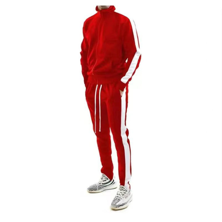 Men's slim training set with stand-up collar, zip jacket and fitted drawstring jogger StylebySassy