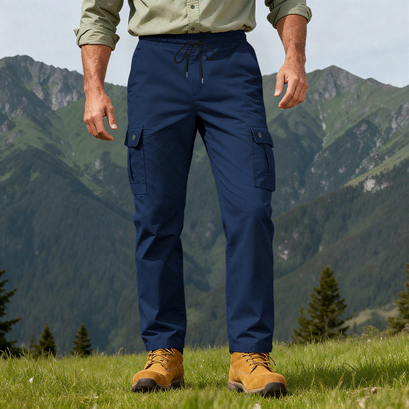 Men's robust leisure cargo pants with elastic waistband drawstring and multiple pockets StylebySassy