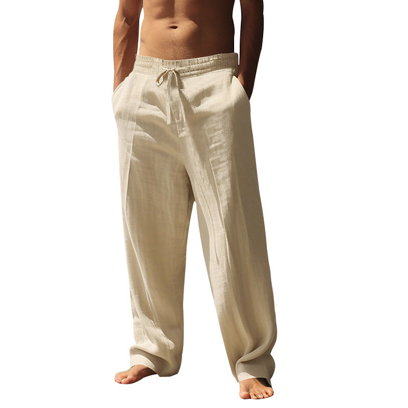 Men's relaxed fit palazzo pants made of linen blend with decorative crease and drawstring StylebySassy