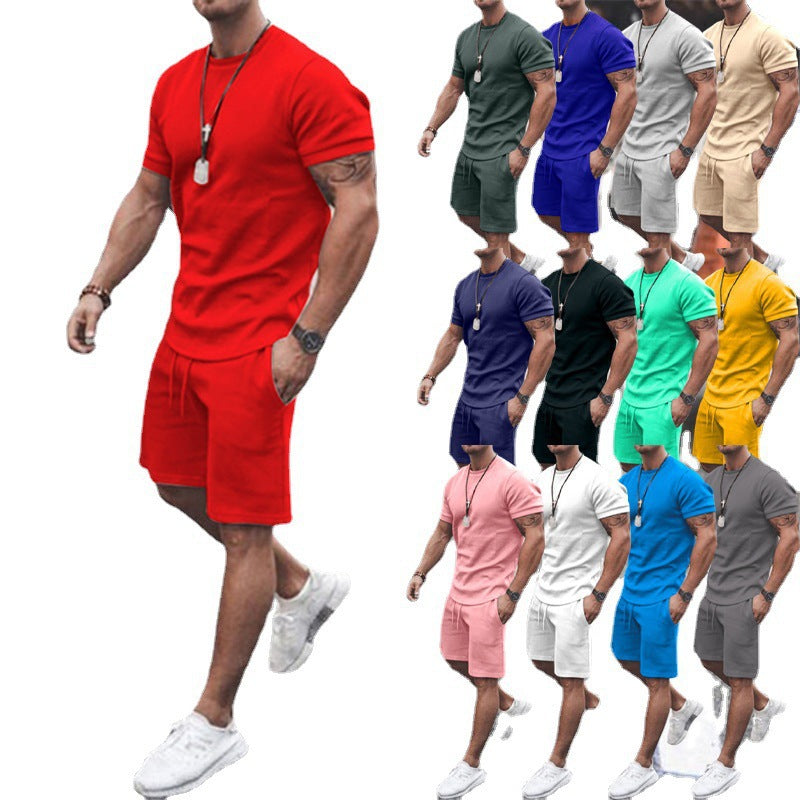 Men's fitted short sleeve shirt with reinforced shoulder seam and elastic drawstring bermuda made of stretch jersey StylebySassy