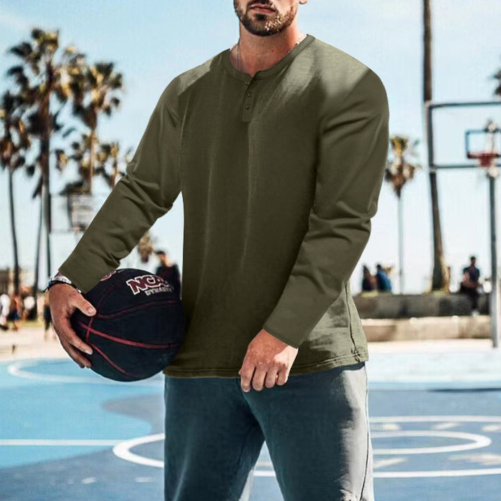 Men's casual long-sleeve shirt with short button placket, soft cotton jersey and slim silhouette StylebySassy