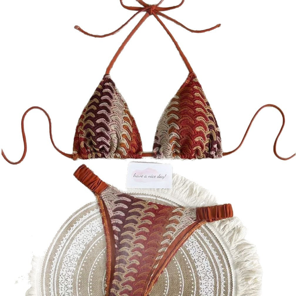 Women Triangle Bikini with Colorful Crochet Pattern StylebySassy