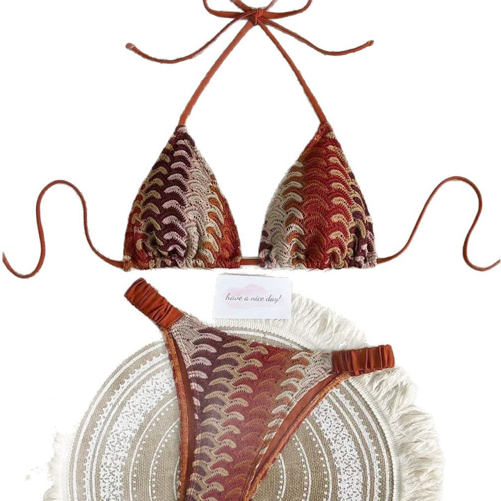 Women Triangle Bikini with Colorful Crochet Pattern StylebySassy