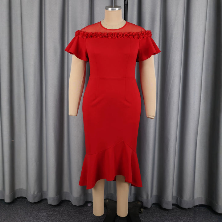 Women Elegant Dress with Floral Accent and Swirling Hem StylebySassy