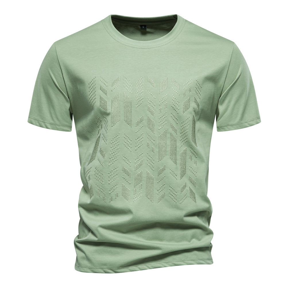 Men's round neck shirt made of cotton blend with geometric laser perforation and straight cut StylebySassy