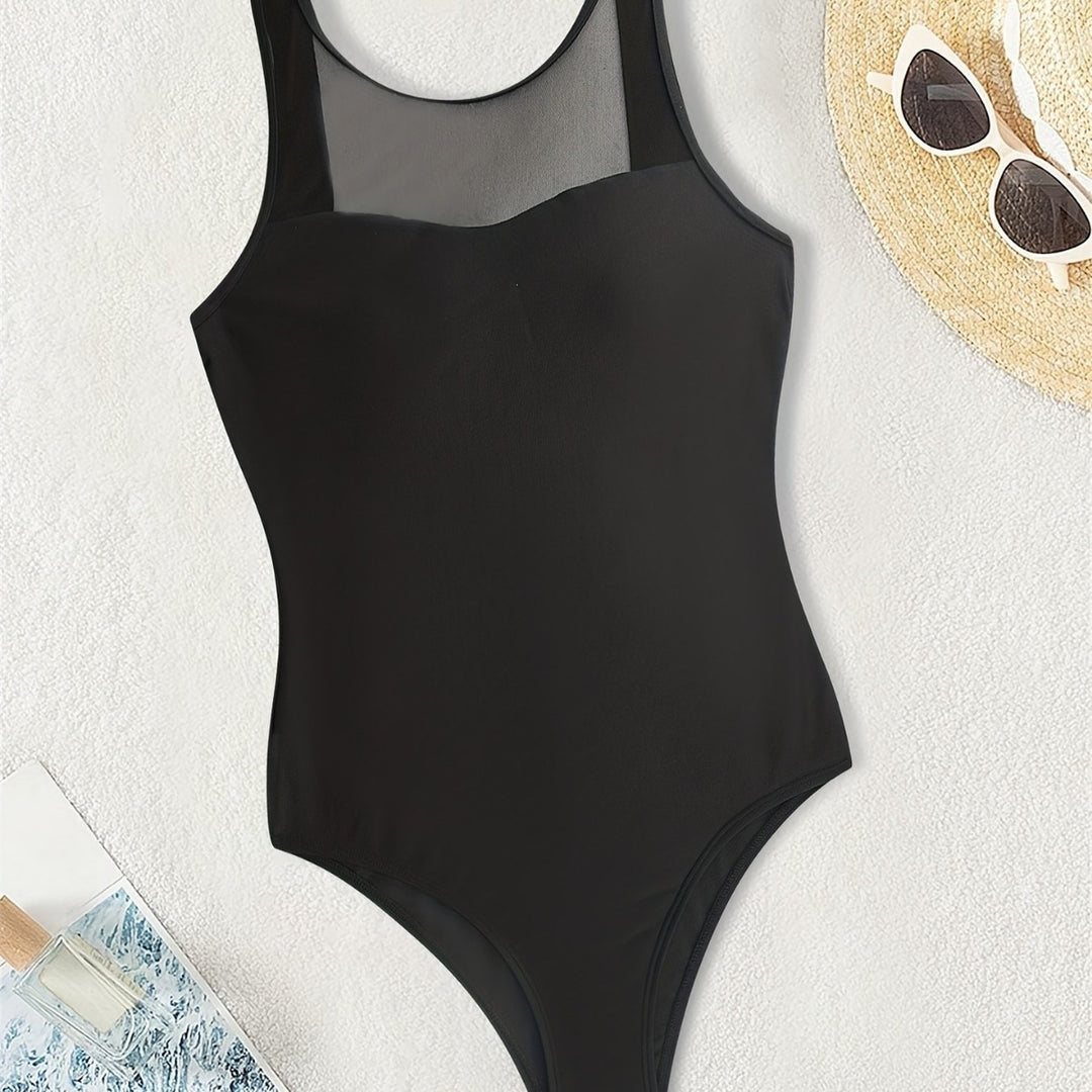 Ladies High-Neck Swimsuit with Transparent Mesh Details StylebySassy