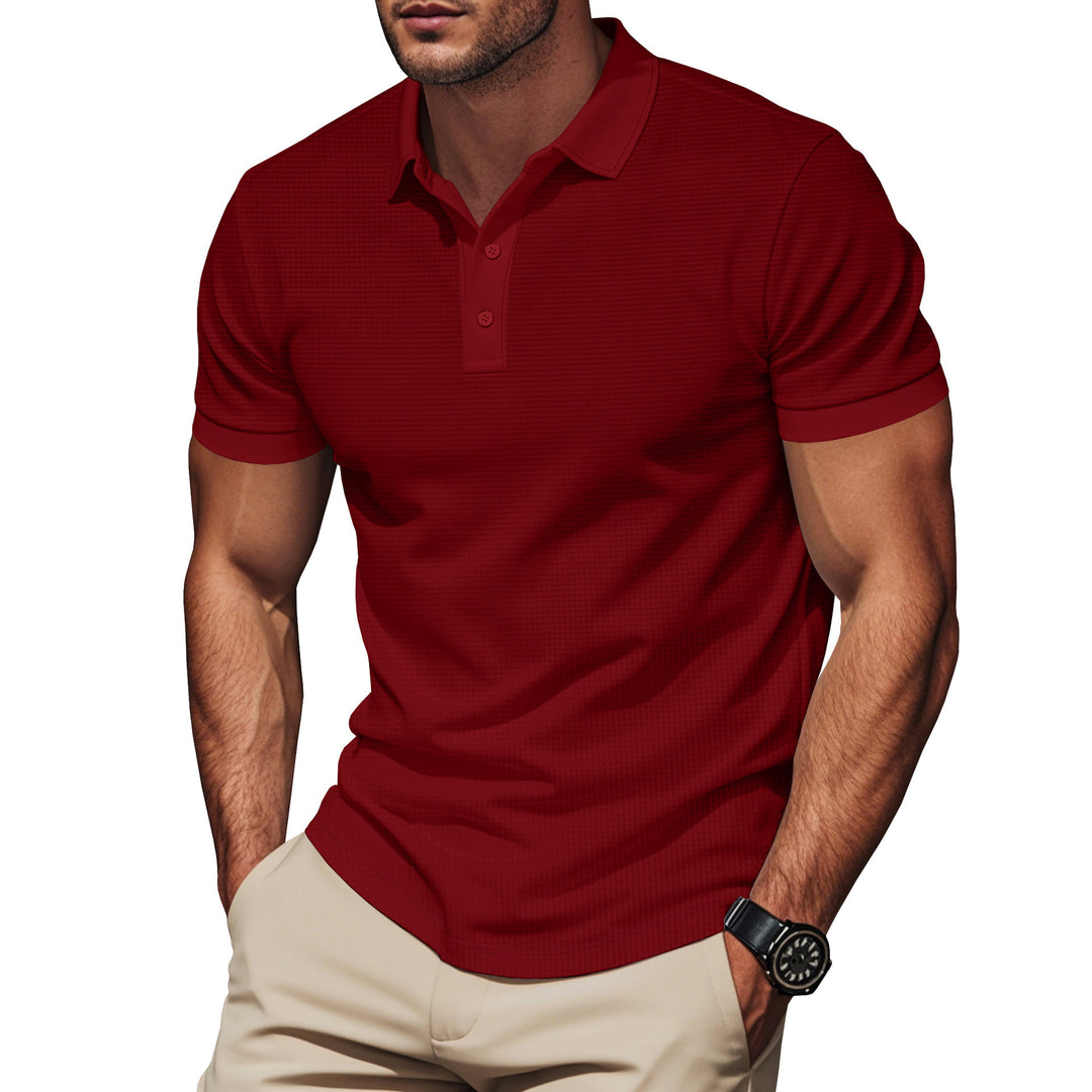 Men's breathable polo with fine waffle structure and two-button placket fitted silhouette StylebySassy