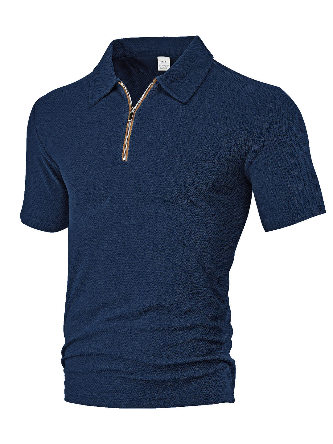 Men's slim fit half-zip polo with fine herringbone jacquard structure StylebySassy